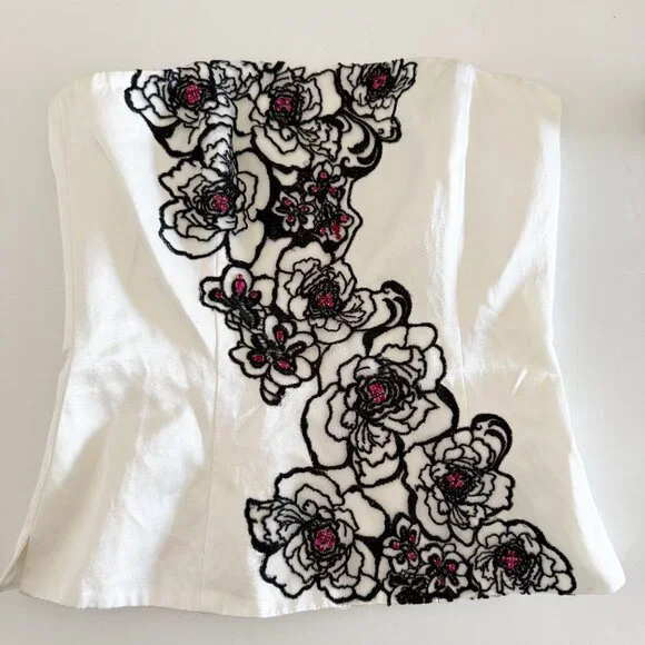 Vintage Y2K White House Black Market White Floral Strapless Corset Top Size 0 - Picture 3 of 6